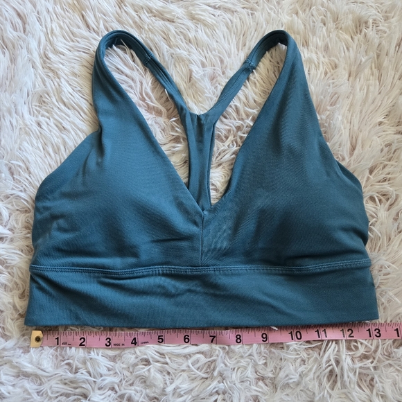Athleta Transcend padded sports bra teal blue Racerback style deep v-neck Medium - Picture 2 of 6